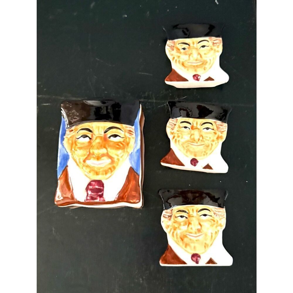 Vintage Wales China Japan Cigarette Box Toby  Man Ceramic Porcelain 3 Ash Trays